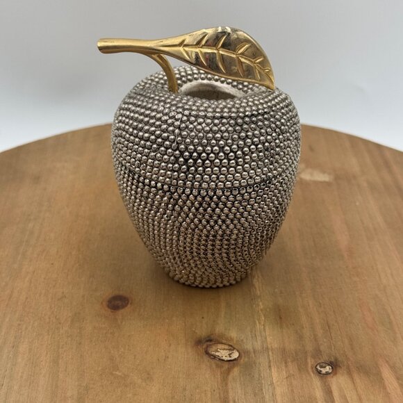 Godinger Silver-Tone Apple Shaped Candle Holder With Gold Leaf Detail - Picture 1 of 7